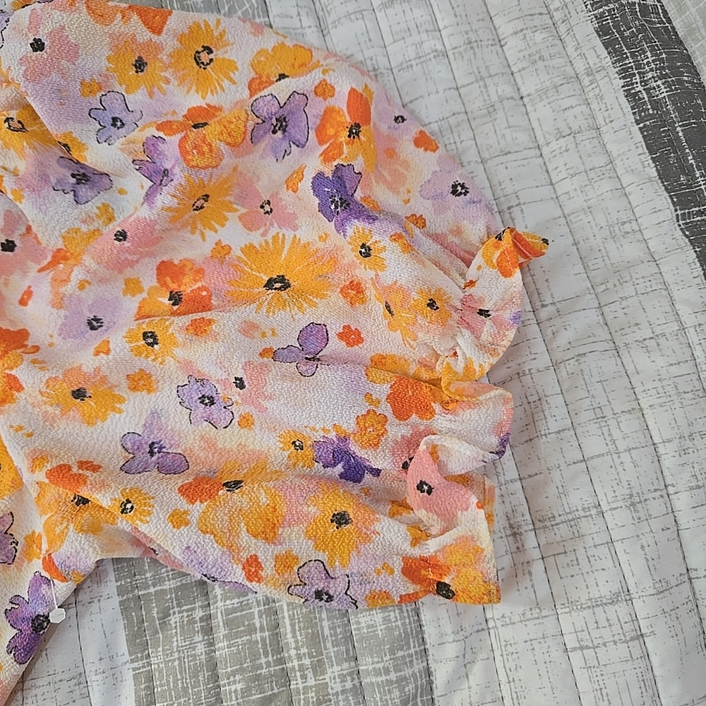 Floral Puff Sleeve Dress Fit And Flare Sz 8 - Picture 8 of 8